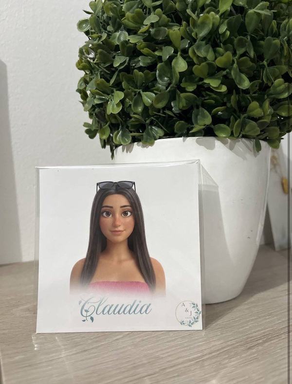 Ilustración personalizada de Claudia, regalo de invitada de boda